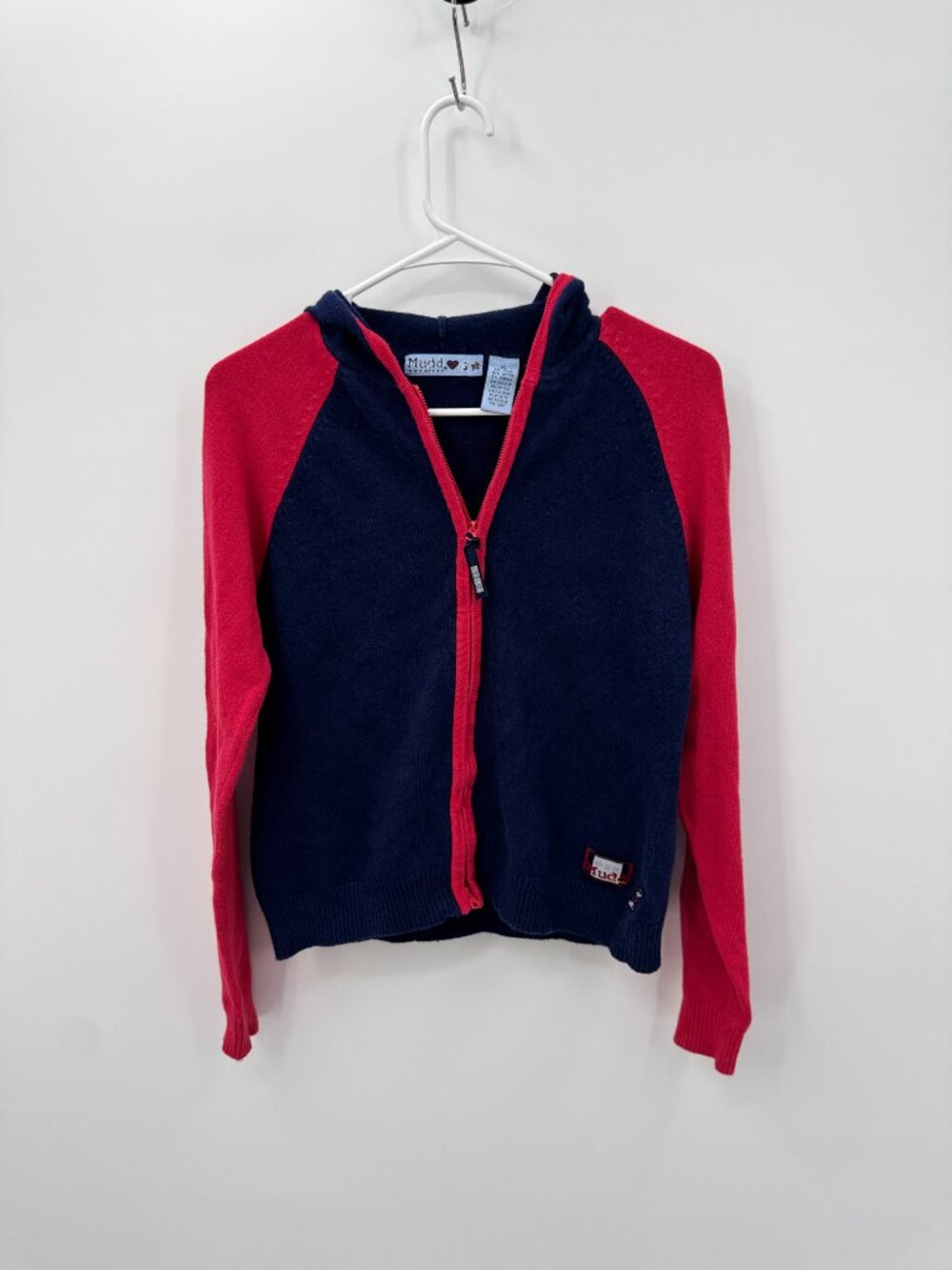 Vintage Y2K Mudd Sweaters Zip Up Hoodie XL Fits S/M Navy Red Sleeve Spellout